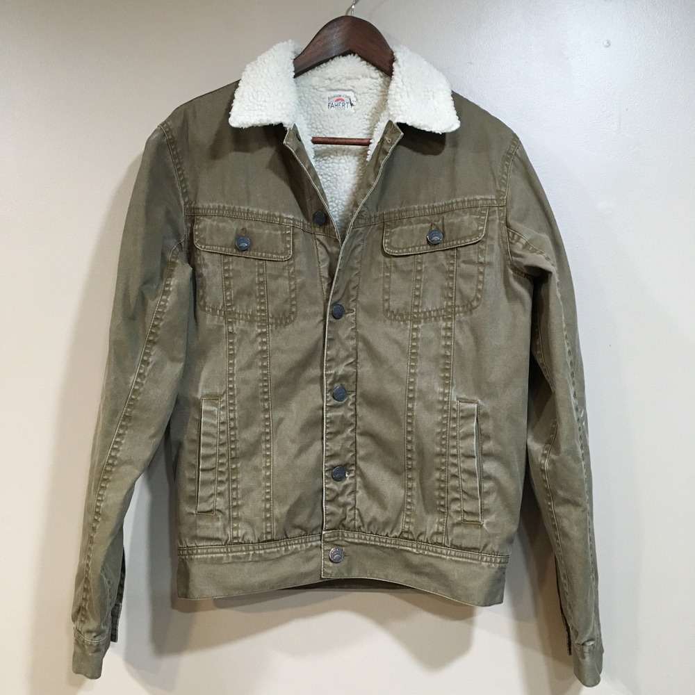 Faherty Sherpa Lined Trucker Jacket Men S Tan Coat Outdoor Distressed Grunge